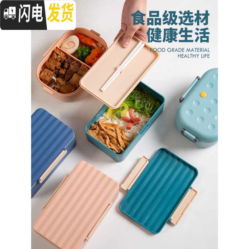 三维工匠饭盒上班族学生塑料分格密封便当盒微波炉加热大容量午餐盒水果盒 圆点-粉色+条纹-粉色+白色女人头像高清大图