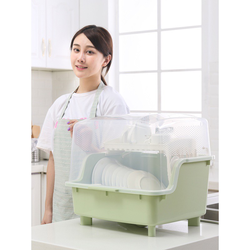 放碗筷沥水架家用厨房带盖碗盘餐具收纳箱沥水塑料碗柜大号置物架收纳层架 三维工匠高清大图