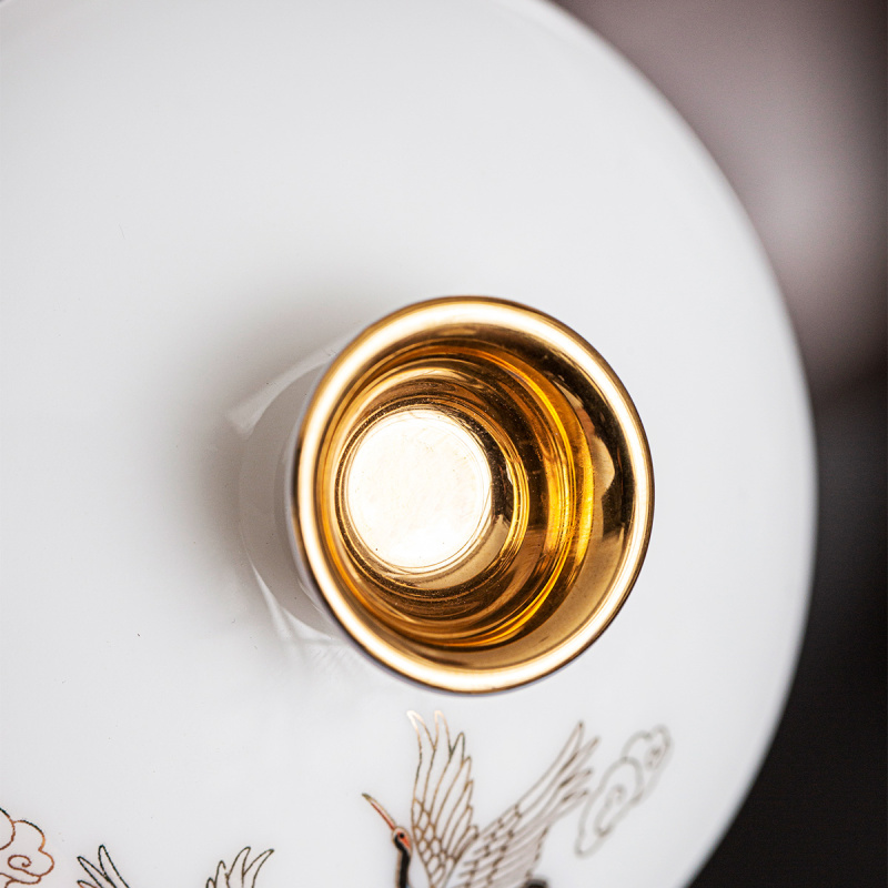 領藝 祥鹤观海德化白瓷三才盖碗茶杯陶瓷家用单个手抓大号泡茶碗羊脂玉茶具礼盒装 祥鹤观海玉砌盖碗(素烧釉)
