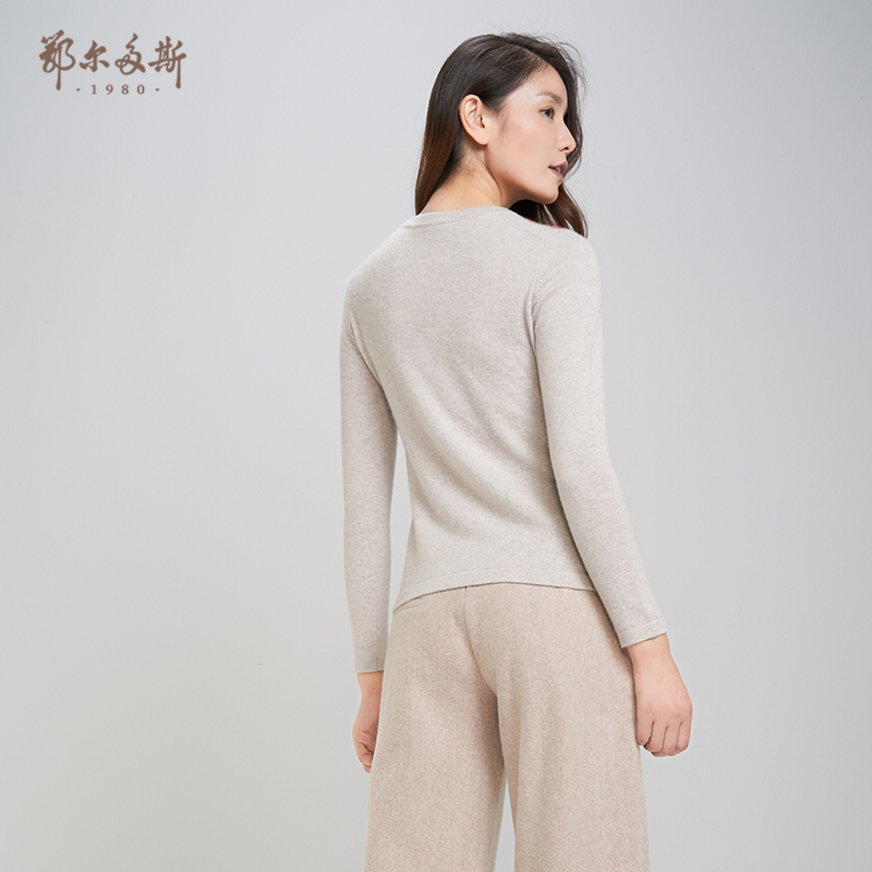 鄂尔多斯ERDOS 纯羊绒圆领装饰厚款女式羊绒衫