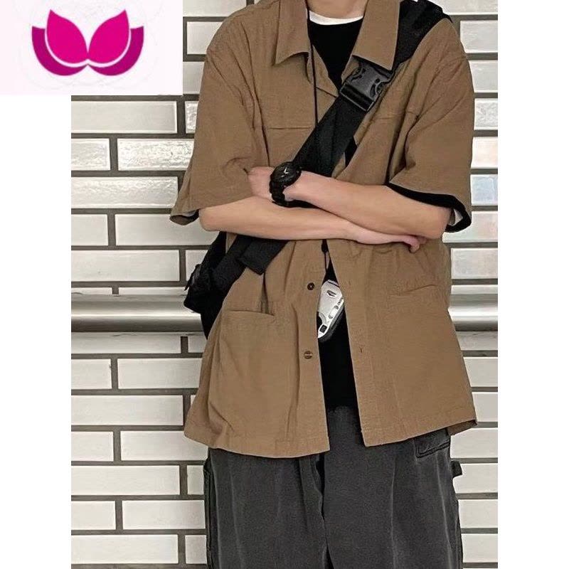 七斓高级感cityboy日系少年感美式短袖衬衫男夏季vintage衬衣工装外套图片