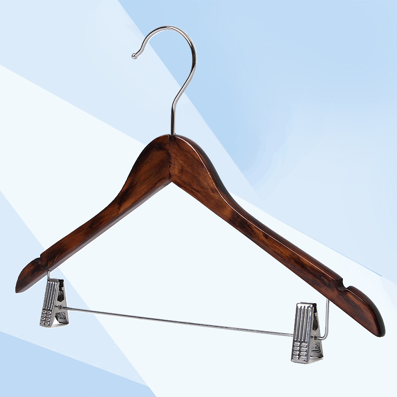 优诗提念YSTN-YJ08 实木圆钩带夹子款衣架5个/组(计价单位:组) 复古色高清大图