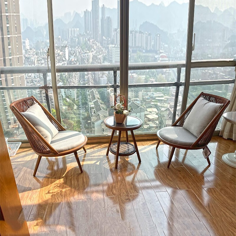 紫叶阳台休闲桌椅组合藤椅单人休闲沙发茶几三件套简约北欧茶桌椅高清大图