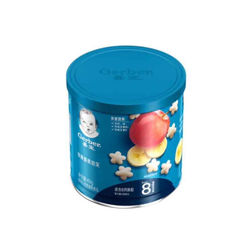 嘉宝(Gerber)宝宝零食 婴幼儿辅食 苹果香蕉泡芙 星星米饼 婴儿磨牙饼干49g(8月龄以上)