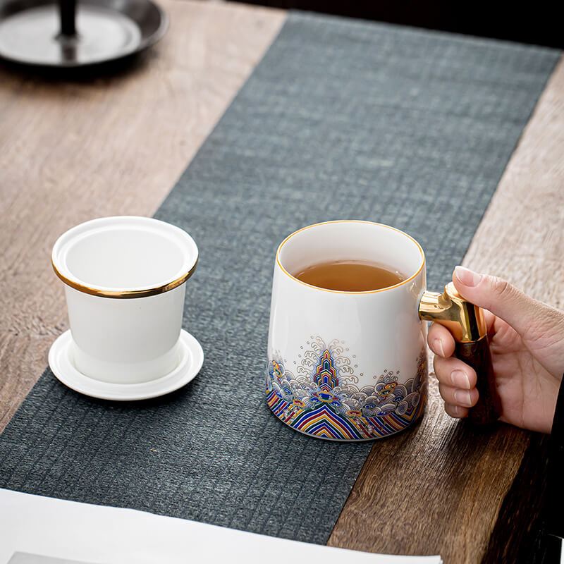 領藝 皇家御品茶水分离泡茶杯办公室水杯故宫珐琅彩陶瓷马克杯礼品