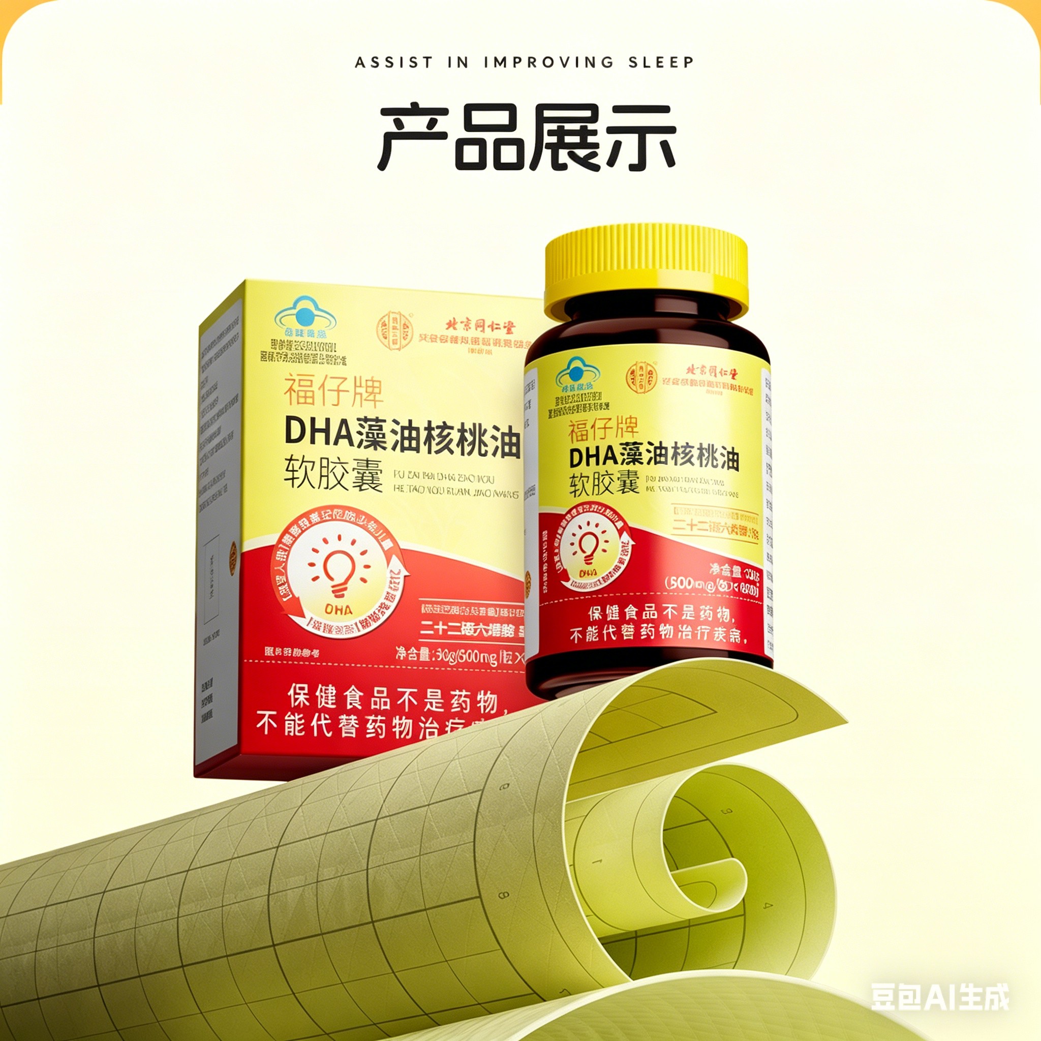 北京同仁堂 DHA藻油核桃油60粒/瓶儿童学生青少年辅助改善记忆力官方正品旗舰店高清大图