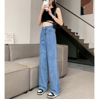 唐狮24春夏季新款女牛仔裤高腰宽松阔腿裤显瘦薄款复古直筒裤子女_5122 29 A款薄款/中牛仔蓝
