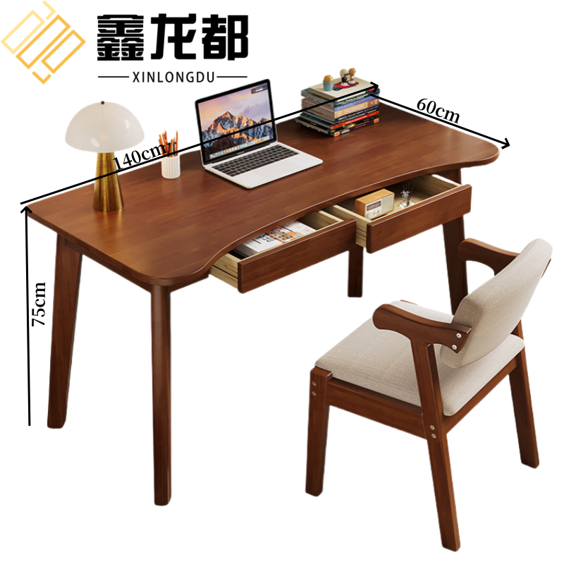 鑫龙都书桌椅1.4m套高清大图
