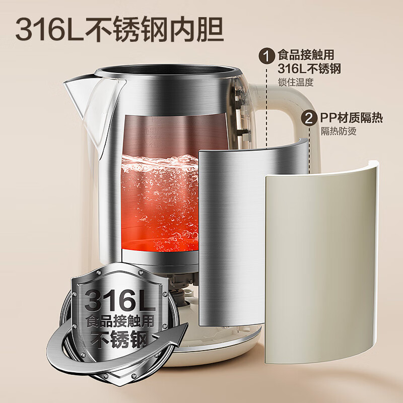 苏泊尔(SUPOR)1.5L侧显温度烧水壶 316L不锈钢 触控操作 5段调温保温恒温电热水壶电水壶 1.5L SW-1高清大图