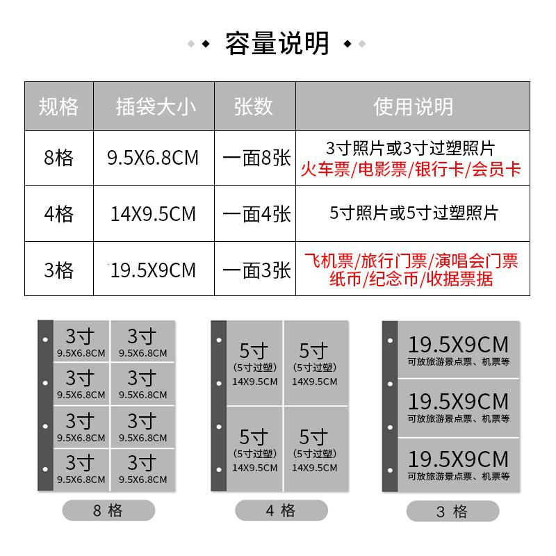 车票票电影票收藏票根册票据收纳本收集夹拍立得情侣纪念相册 三维工匠 灰色 3格/30页高清大图