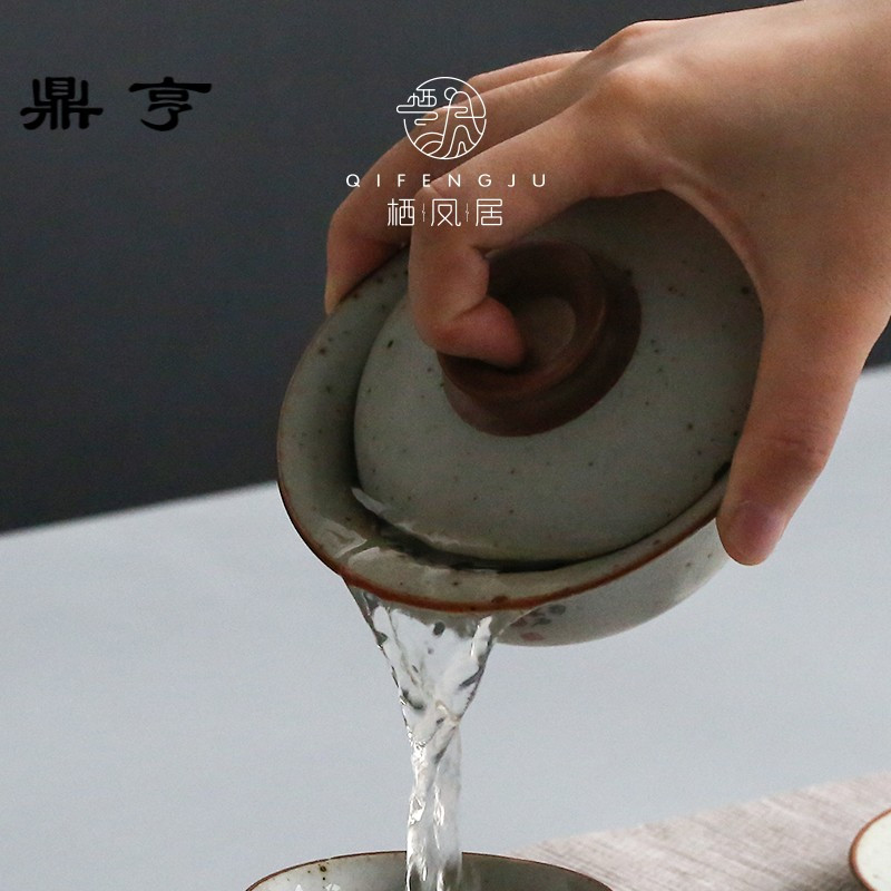 鼎亨盖碗茶杯 景德镇粗陶瓷三才盖碗复古敬茶碗 功夫茶具泡茶器