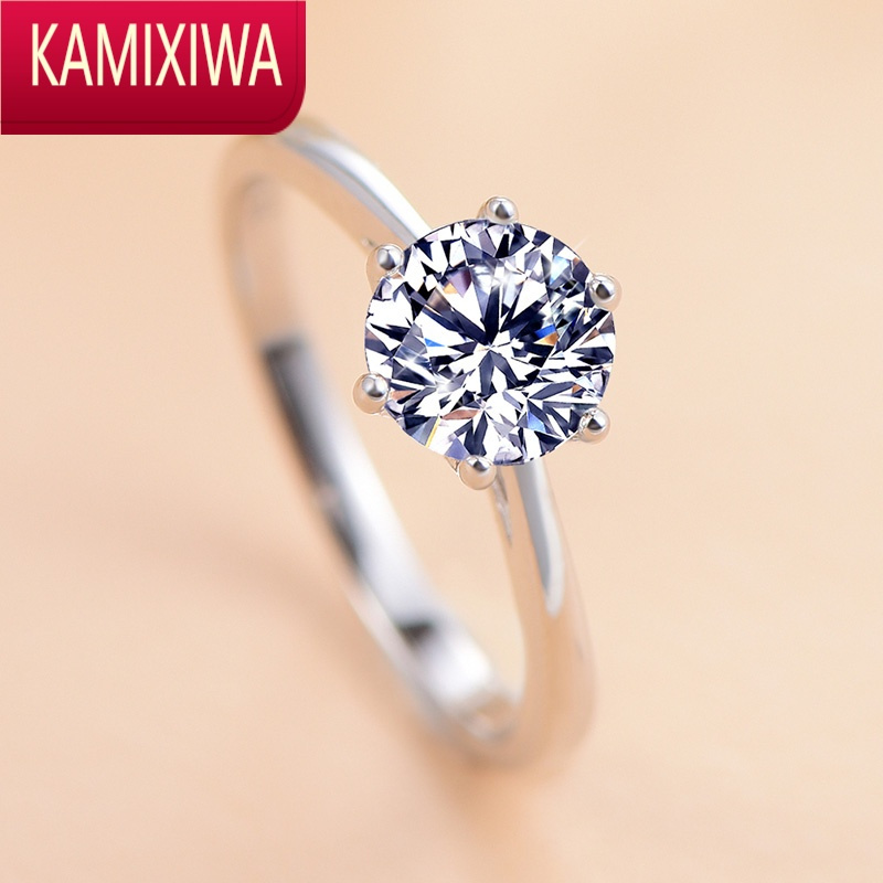 kamixiwa莫桑石钻戒一克拉银戒指男女情侣对戒闭口结婚求婚生日礼物