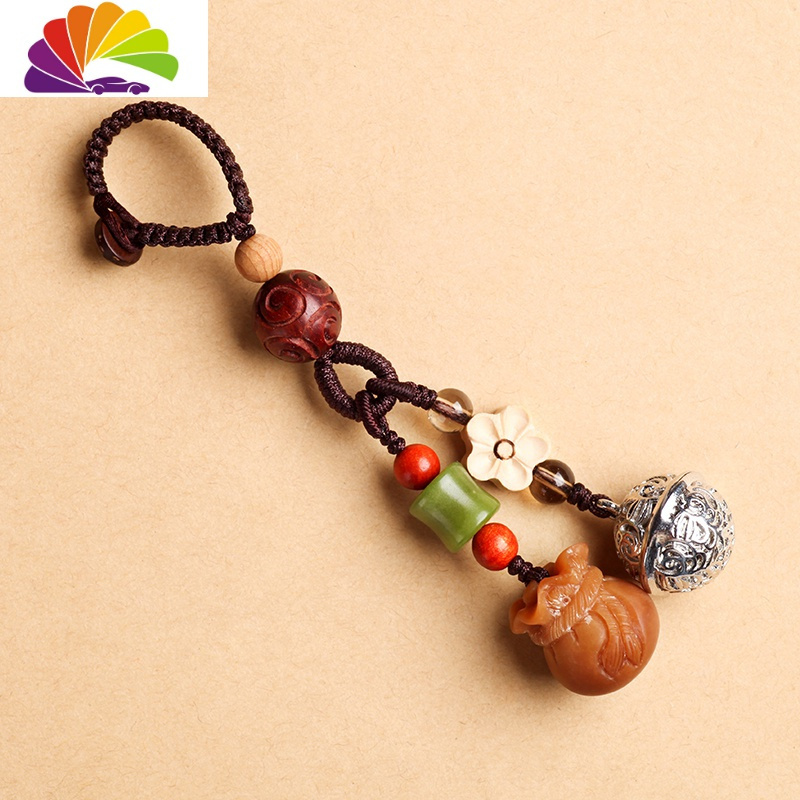 手工编织钱袋宫铃铃铛款包包挂件风化菩提根款舒适主义汽车钥匙扣视频