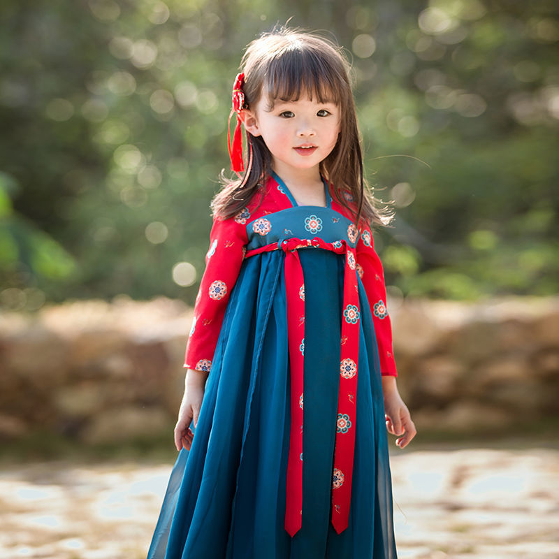 女童汉服古装衣服女儿童印花改良齐胸襦裙原创中国风超仙连衣裙[3月10