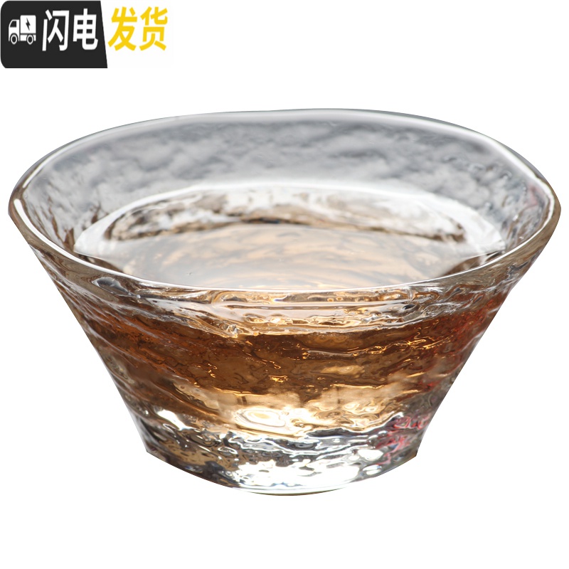 三维工匠日式锤纹玻璃小杯茶杯单杯茶碗品茗杯主人耐热杯功夫茶具配件茶杯 条纹斗笠杯描金约70透明玻璃高清大图