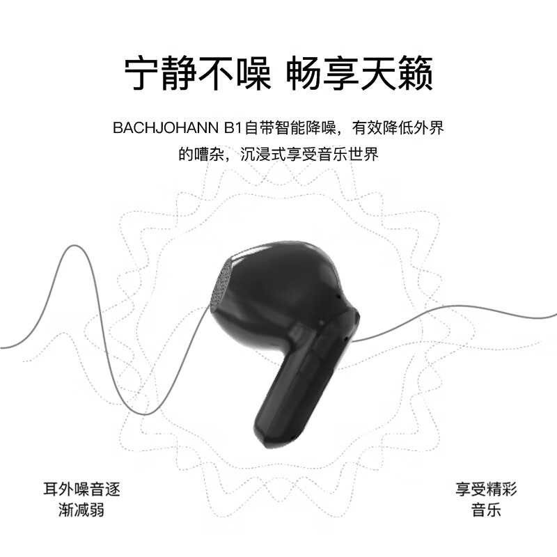 德国巴赫 B1真无线蓝牙耳机跑步运动耳机入耳式防水苹果华为手机男女柏林音效音乐降噪耳机 幻境黑[蓝牙5.3+柏林音效高清大图