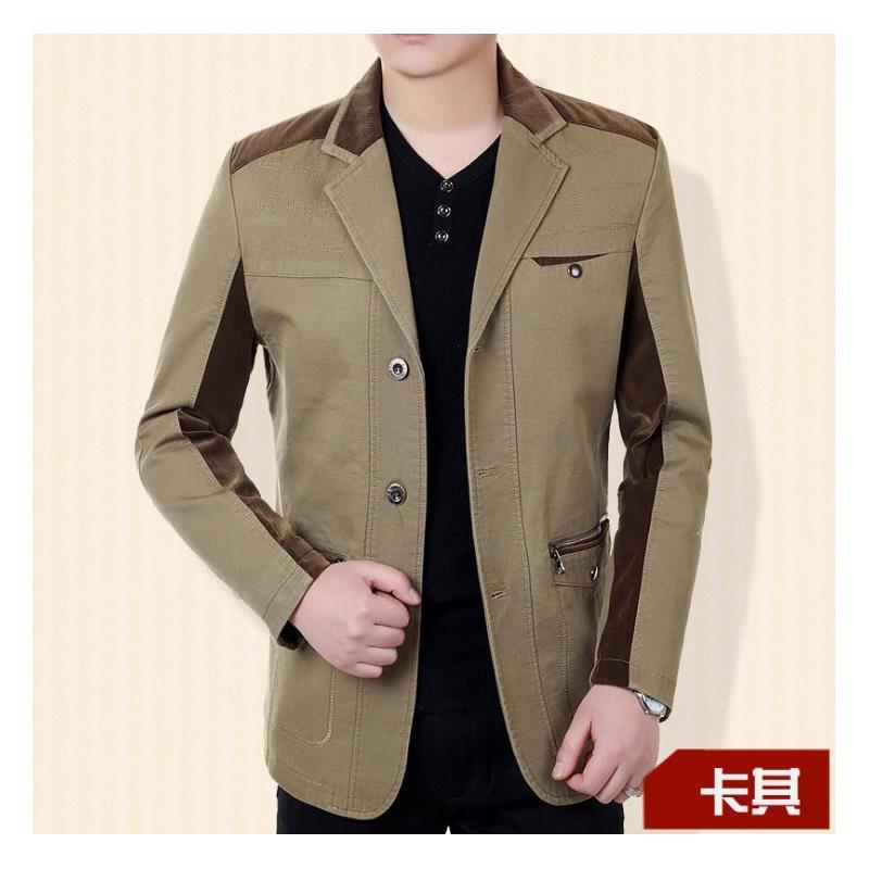 YUANSU2020新款春秋季外套男中年40岁50男士爸爸薄款西装领休闲夹克棉衣