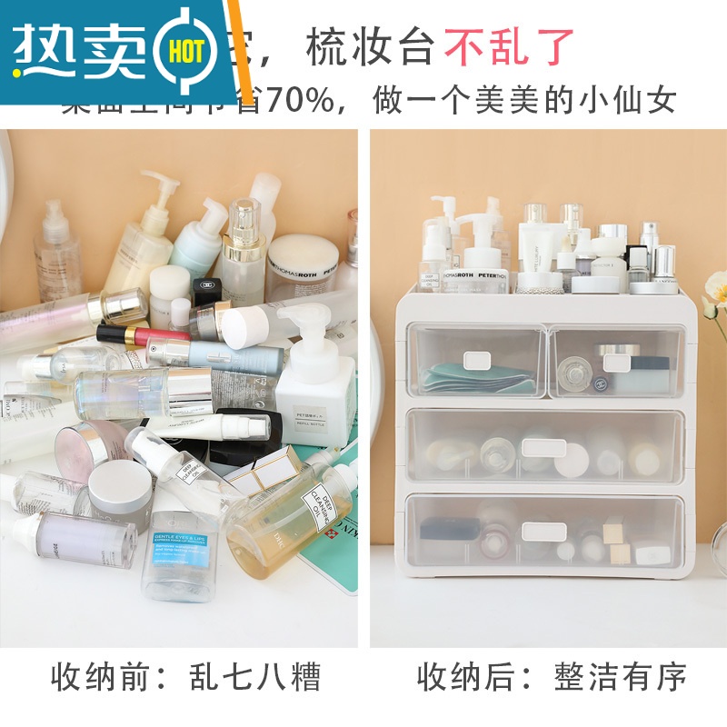 敬平桌面收纳盒护肤化妆品箱筐学生抽屉式柜梳妆台宿舍书桌上小置物架收纳柜高清大图
