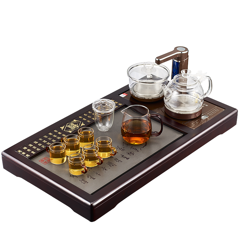 金杞(JINQI) 整套茶具全自动上水玻璃电热水壶耐热消毒烧水紫檀木咖啡色自动断电茶具套装