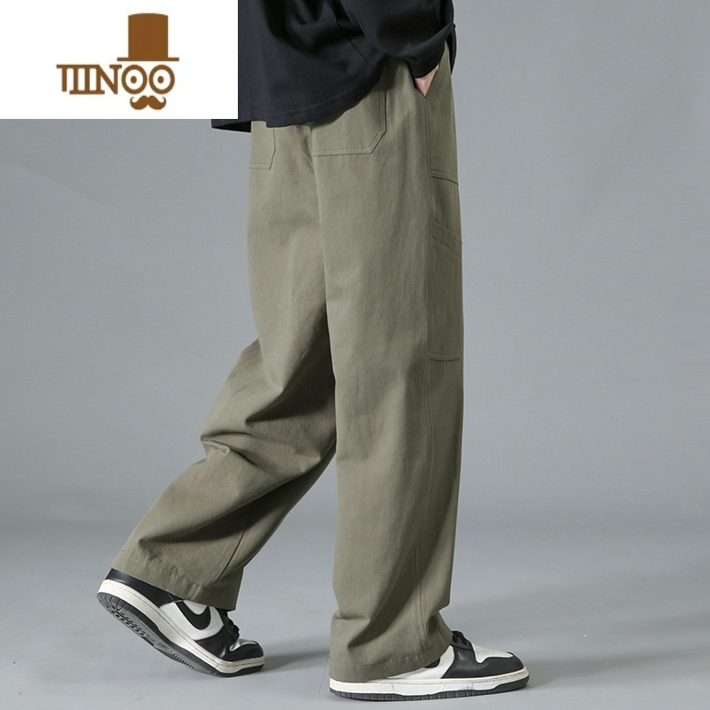 YANXU潮牌宽松直筒长裤男士夏季美式复古阔腿工装裤百搭休闲裤子男高清大图
