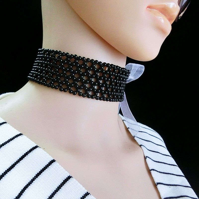 珍珠项链女围脖百搭短款镂空锁骨链丝带装饰脖子饰品颈带弹力项圈