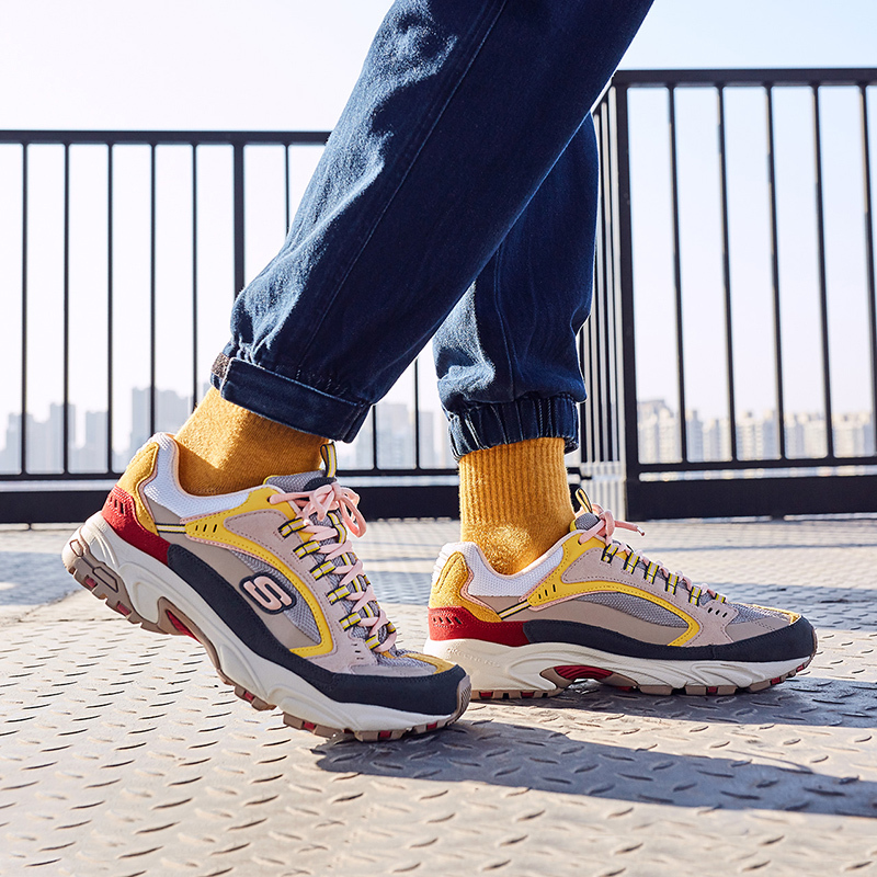 Skechers斯凯奇2021春款户外老爹鞋撞色拼接休闲运动鞋