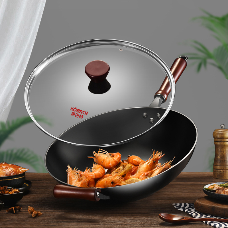 康巴赫炒锅34cm耐腐蚀耐高温可悬挂平底带附耳KGQ-C34P高清大图