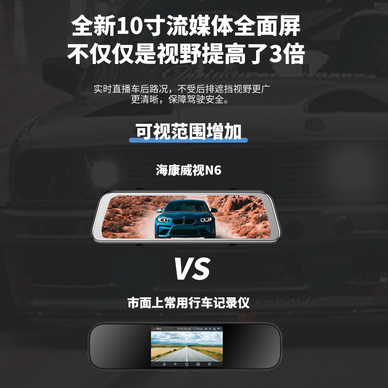 海康威视N6行车记录仪高清夜视前后双录无线全景流媒体倒车影像