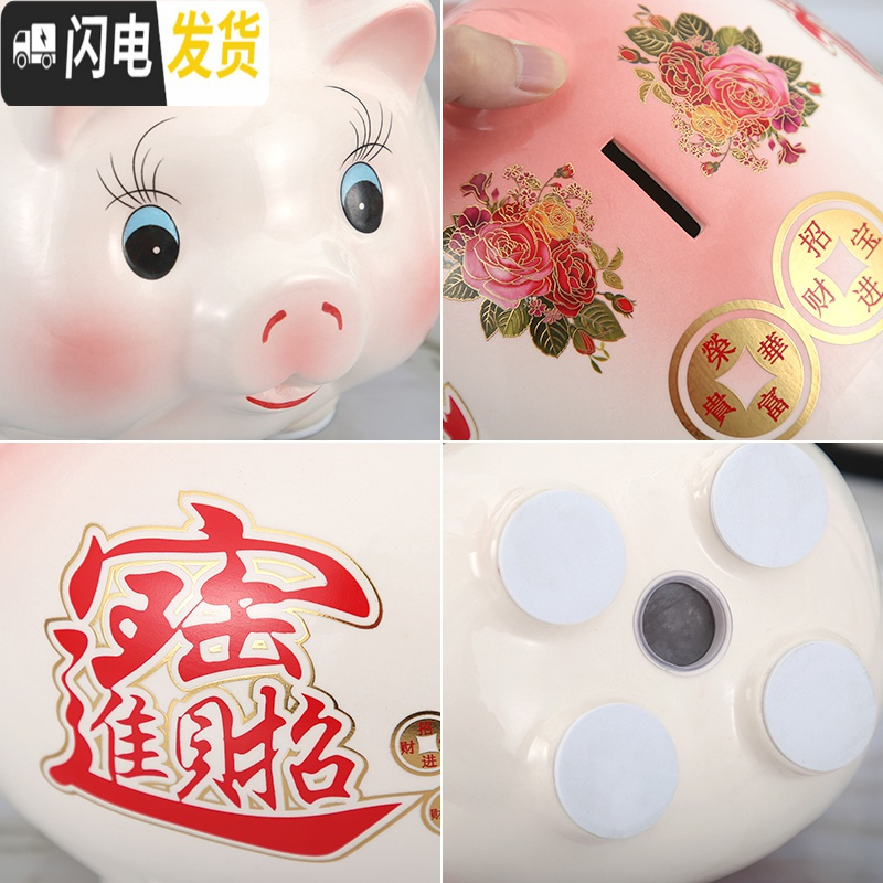 三维工匠存钱罐不可取抖音网红大人用家用儿童储蓄罐储钱猪可爱女只进不出 白猪蓝色红字小号[可存可取]