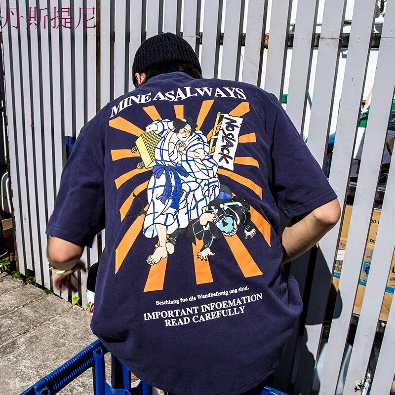 2018新款街头日系短袖恤男宽松印花卡通嘻哈半袖学生原宿风体恤
