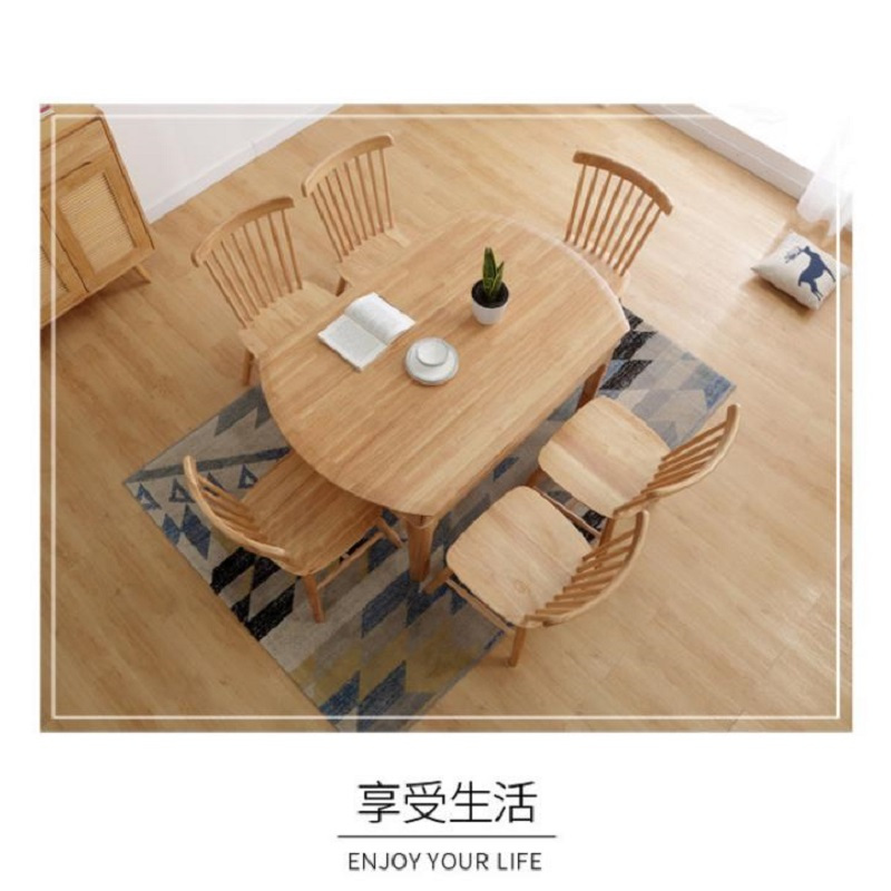 沃盛 现代简约精致 方圆两用实木餐桌椅 一桌六椅 原木色