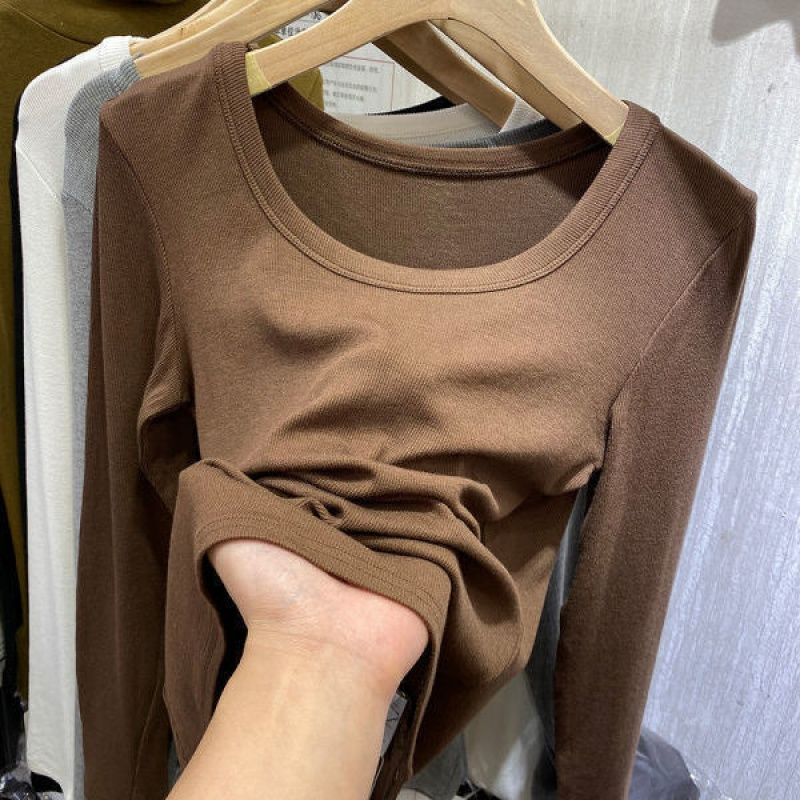 冬季新款加绒加厚圆领修身显瘦打底衫女装纯色百搭长袖保暖上衣潮莎丞