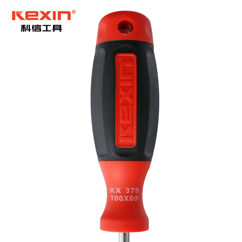 科信(kexin)双色橡胶柄一字螺丝批 磁性一字螺丝刀 起子改锥 6*150mm KX36150 5支/件 1件