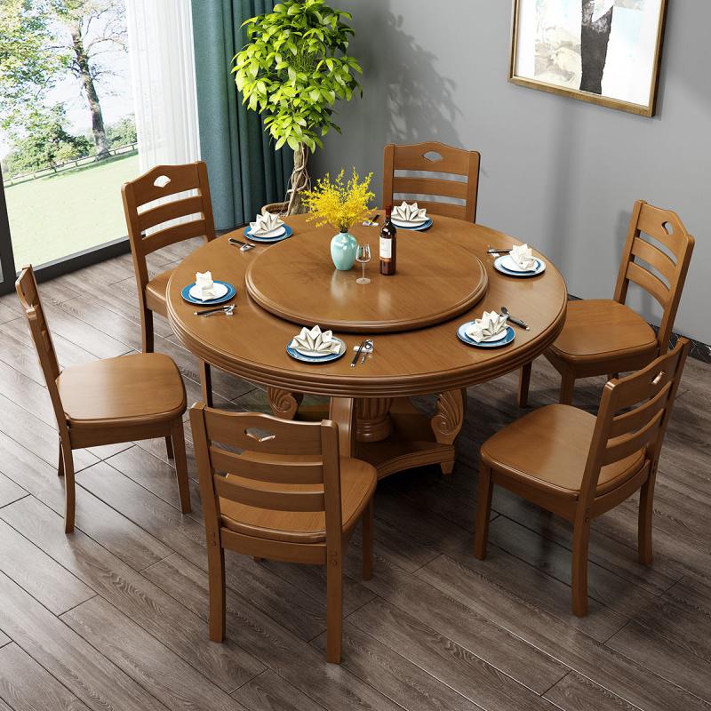全实木圆形餐桌花橡木大圆桌家用饭桌10人中式仿古餐桌椅组合定制参数