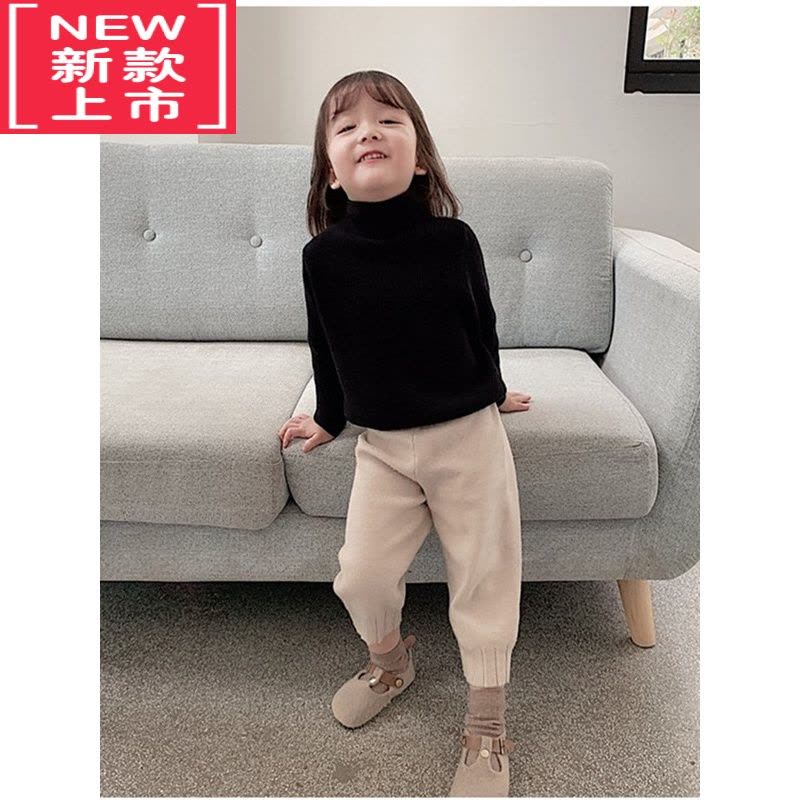 可莉允2022秋冬新款男女儿童套头毛衣宝宝洋气上衣纯色韩版加绒针织衫图片