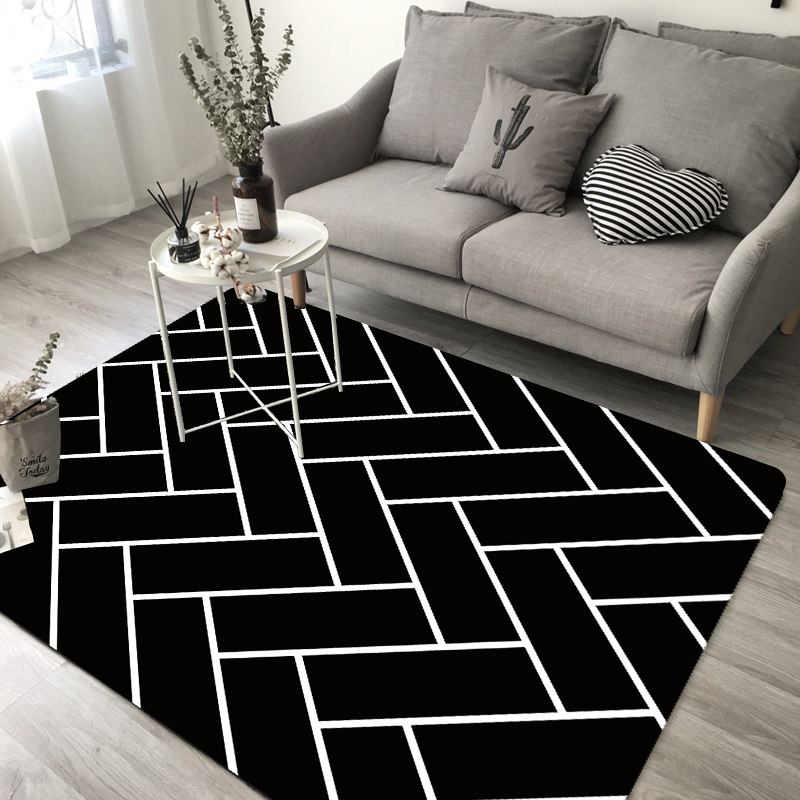 北欧几何黑白条纹现代简约家居地毯客厅茶几毯卧室床边长方形地垫