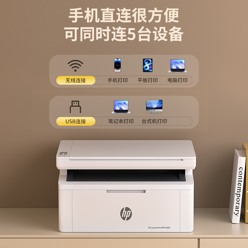 惠普M30w无线黑白激光打印机复印扫描一体机家用小型手机办公专用-[原装硒鼓升级易加粉硒鼓4个+精品碳粉8支]