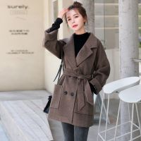 毛呢外套女2020秋冬新款韩版小个子行双排扣百搭中长款呢子大衣
