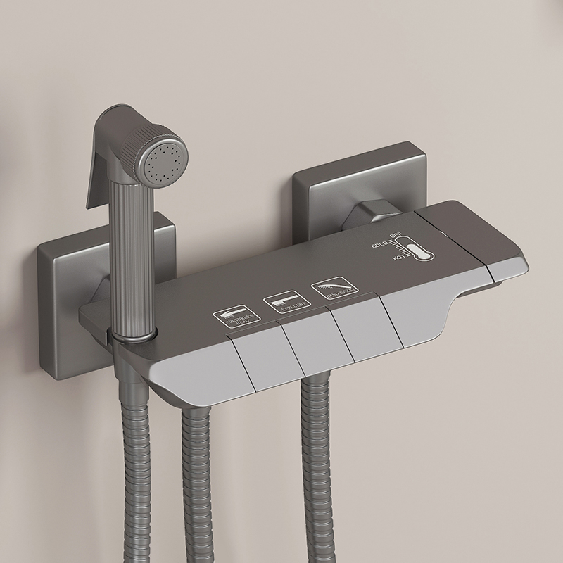 枪灰色淋浴花洒套装家用卫浴精铜简易分体式卫生间浴室增压沐浴器高清大图