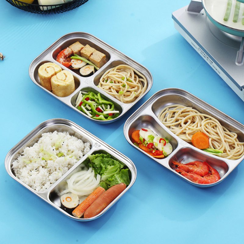 趣涉家居 不锈钢饭盒便当盒韩式成人分隔餐盒学生食堂简约餐盘带盖 生活日用家居器皿饭盒便当盒居家用品