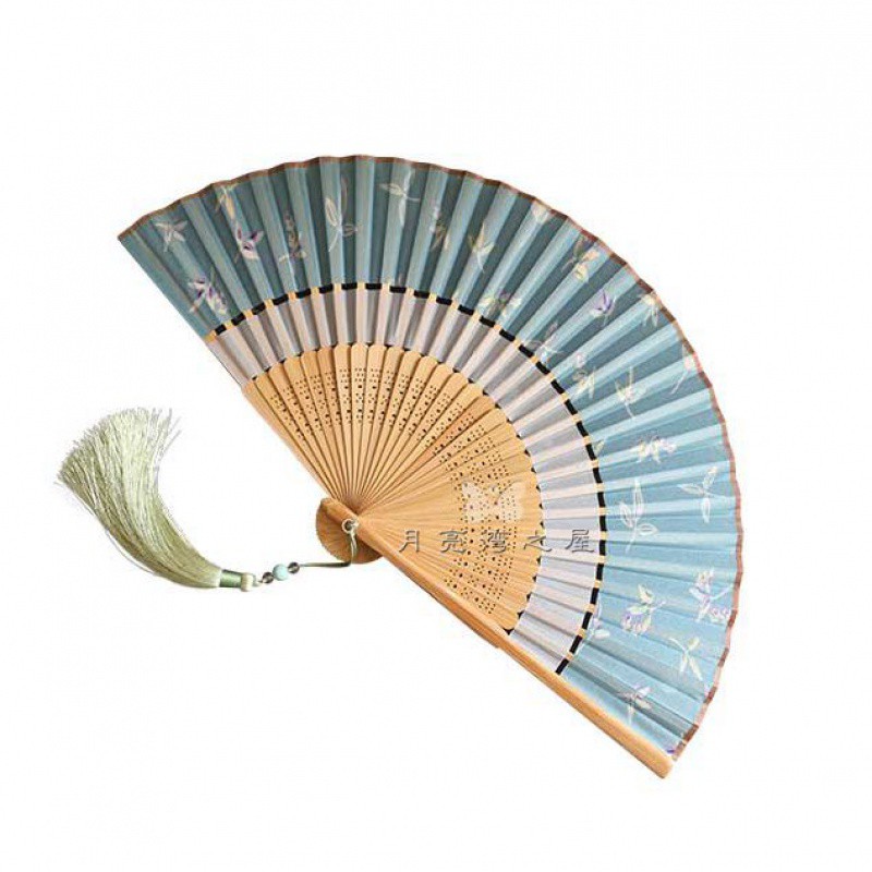 人气精品6寸夏季女扇日用扇双截扇面折叠携带小扇子旗袍扇淡蓝 三维工匠 粉色+小扇坠高清大图