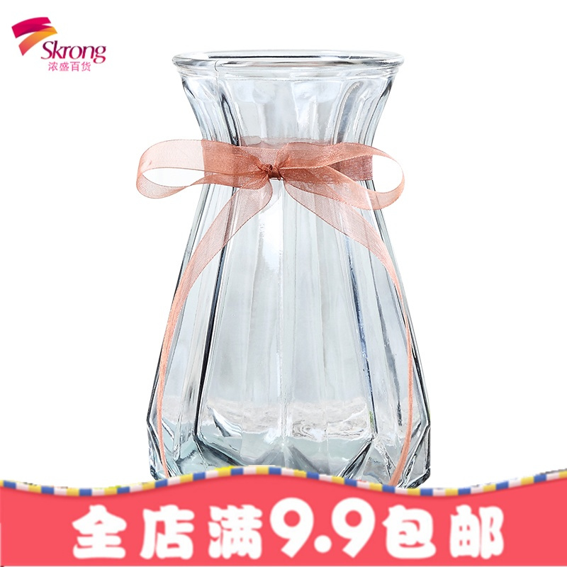 欧式创意竖棱玻璃花瓶 水培植物玻璃瓶绿萝透明装饰客厅插花摆件