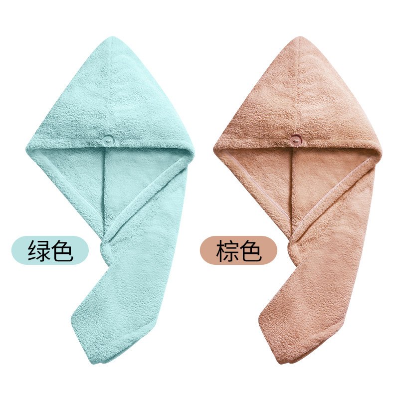 干发帽吸水速干长短发浴帽包头巾可爱干发毛巾女[两条装] 三维工匠 绿色+棕色