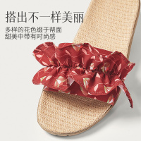 达拉熊2023新款百褶裙亚麻拖鞋女夏季室内家居防滑防臭抗菌四季家用