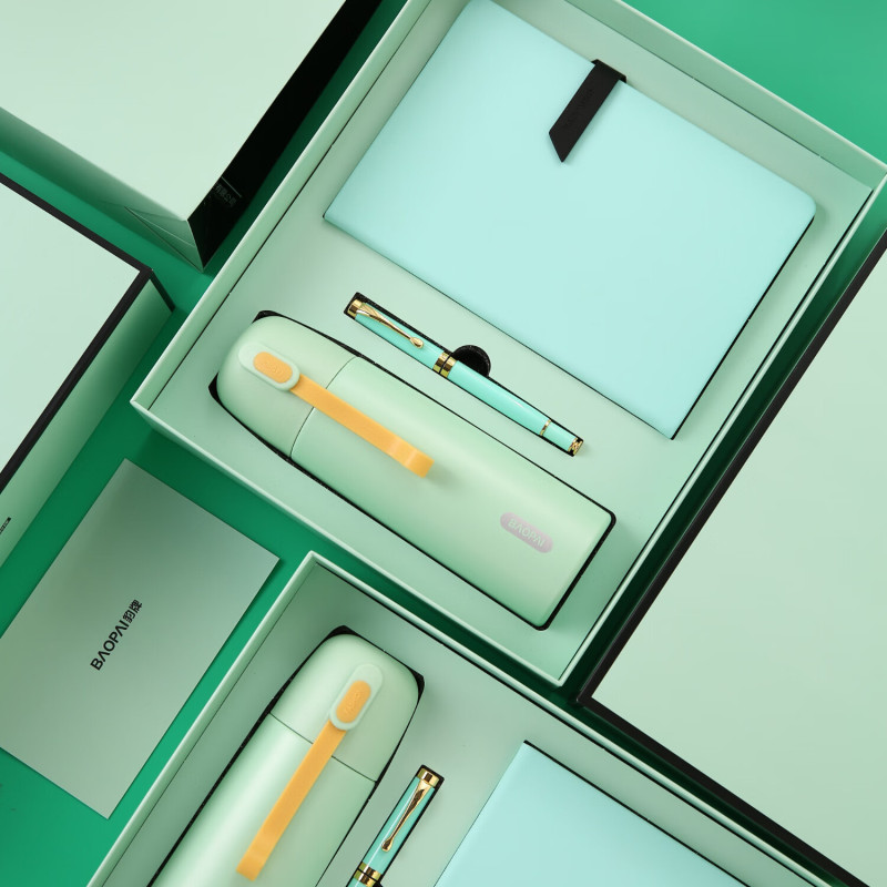 豹牌 BP-T21绿色 一本办公三件套 保温杯 笔记本组合 套装