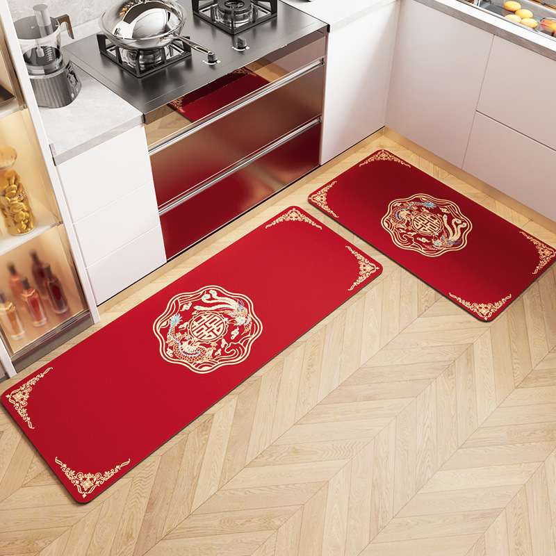 添福运 厨房地垫耐脏可擦免洗地毯长条防滑吸水吸油脚垫耐脏硅藻土厨防水现代简约厨房家用防水防油防滑防摔耐脏地垫可水洗 升级硅藻土厨房垫-琴瑟和鸣 45x70cm+45x180cm一组