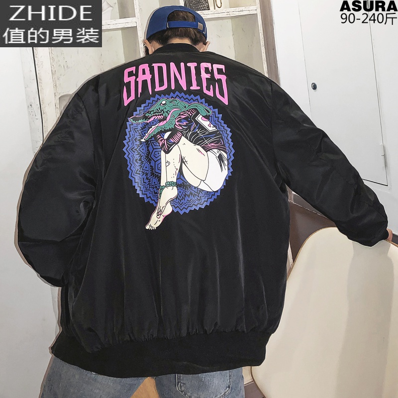 SUNTEK涂鸦夹克男加肥加大码潮牌胖子棒球服外套宽松薄款春季装街头嘻哈夹克高清大图