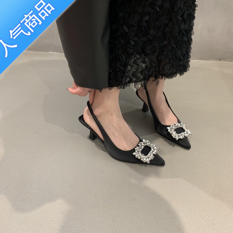 SUNTEK法式小香风高跟晚晚包头凉鞋女鞋子2023年新款春夏季水钻尖头单2高清大图