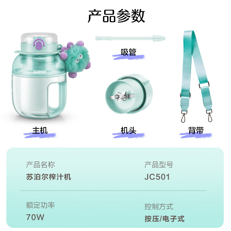 苏泊尔(SUPOR)榨汁机 小型家用多功能水果蔬榨汁杯水杯一体便携果汁机充电式碎冰鲜榨果汁杯JC501高清大图