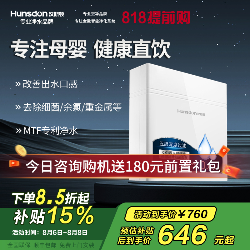 汉斯顿/Hunsdon净水器家用厨房自来水过滤器厨下式无桶大流量净水机320EY 120升/h不用电无废水保留矿物质